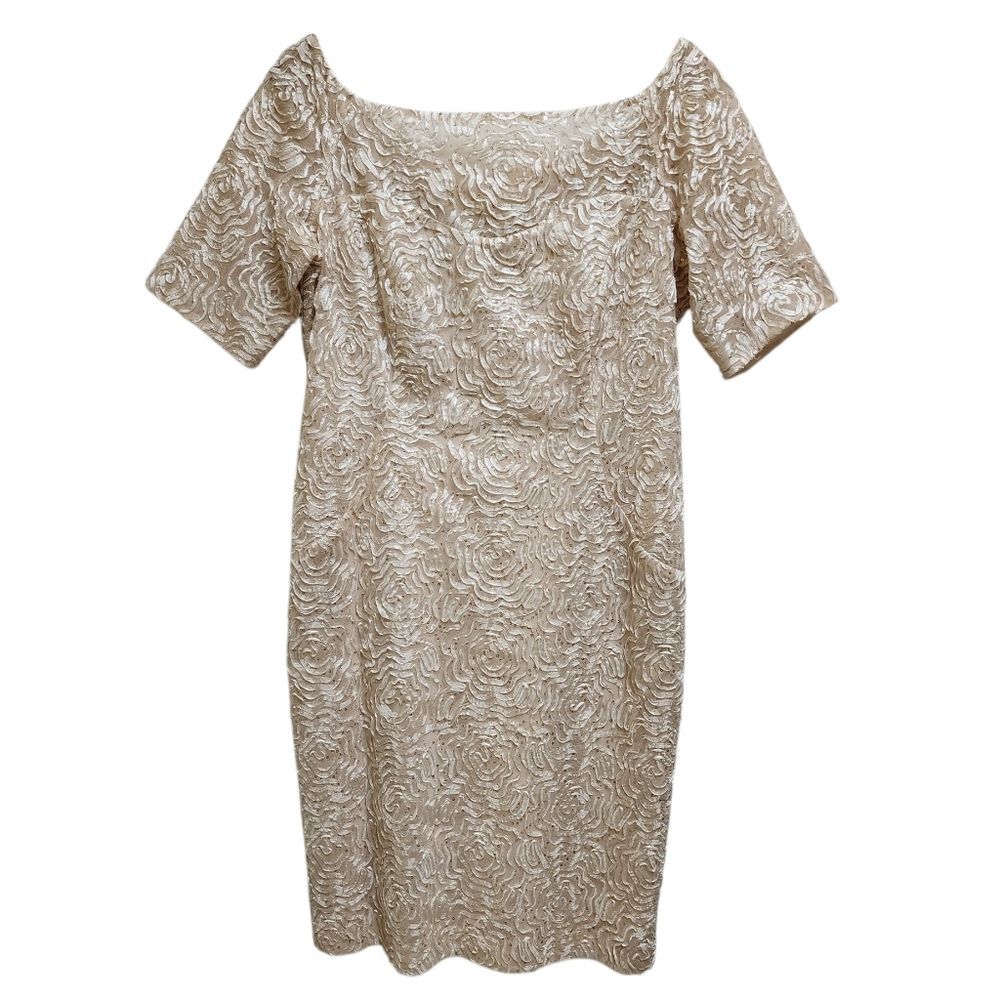 Ursula Dress 14 Gold Sequin Lace Overlay Lined Short Slv Bridal Wedding Formal